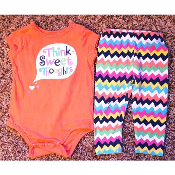 Girl's Size 6 M 3-6 Months 2 Piece Okie Dokie Think Sweet Thoughts Top, Leggings - Picture 1 of 5